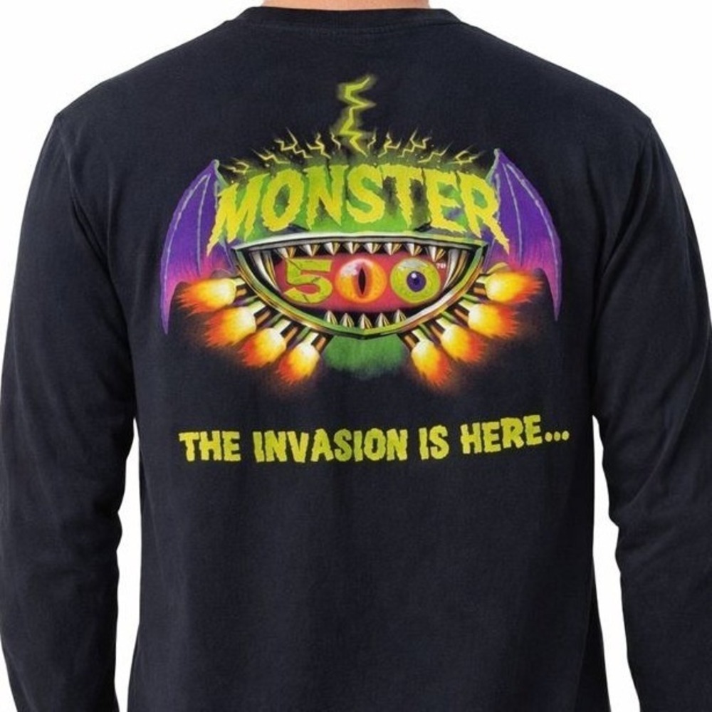 Toys R Us Monster 500 Shirt Sz L Black Long Sleeve Pit Crew Racing Promo Graphic